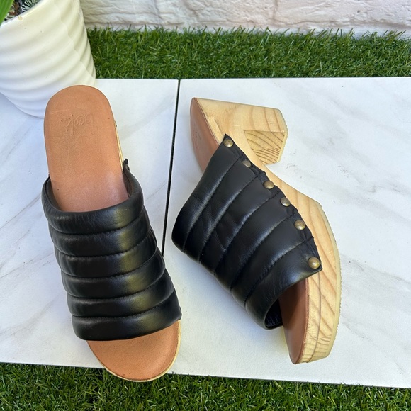 Beek Sandals Roller Platform Wood Heeled Clog Mule Black Leather Shoes size 8 - Picture 6 of 10